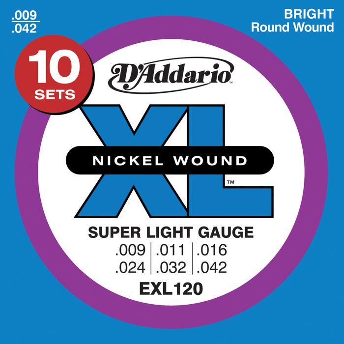 D'Addario EXL120 Nickel Super Light Electric Guitar Strings 10-Pack