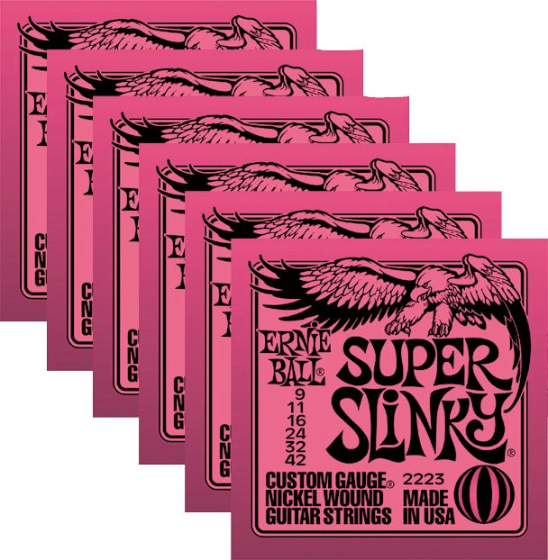 Ernie Ball 2223 Nickel Super Slinky Pink Electric Guitar Strings 6 Pack