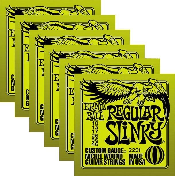 Ernie Ball 2221 Nickel Regular Slinky Electric Guitar Strings 6 Pack