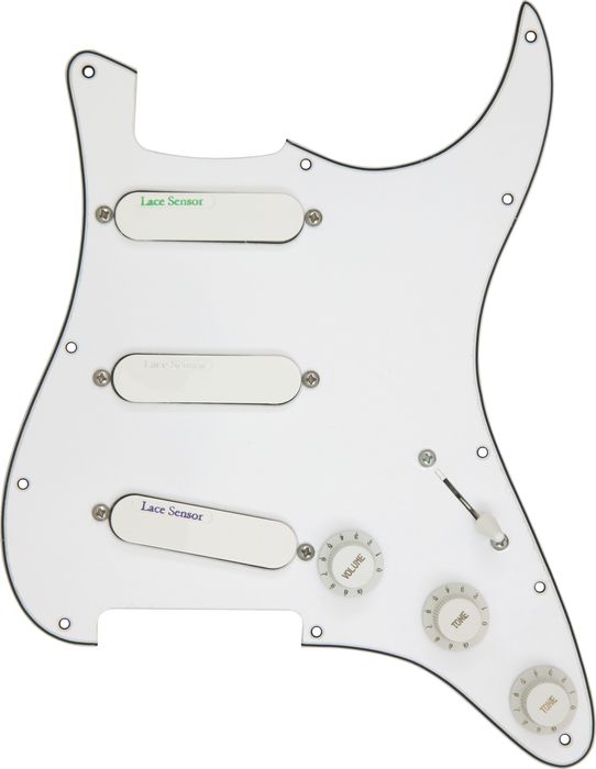 Lace Sensor Emerald/RW Silver/Purple Prewired Guitar Pickguard White