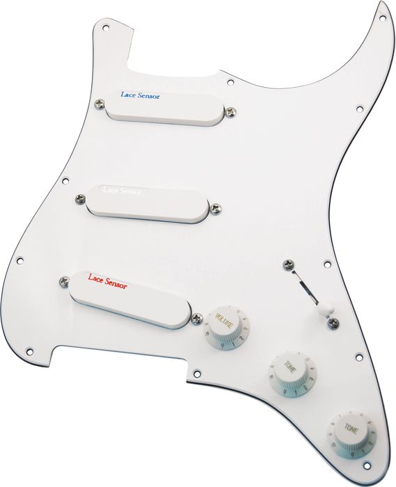 Lace Sensor Blue-Silver-Red Prewired Pickguard White