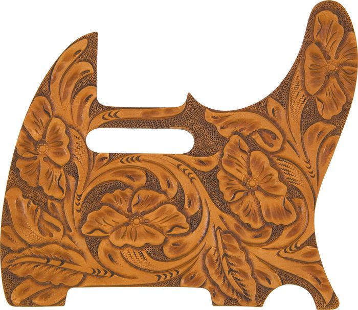 El Dorado Hand-Tooled Leather Tele Pickguard Brown